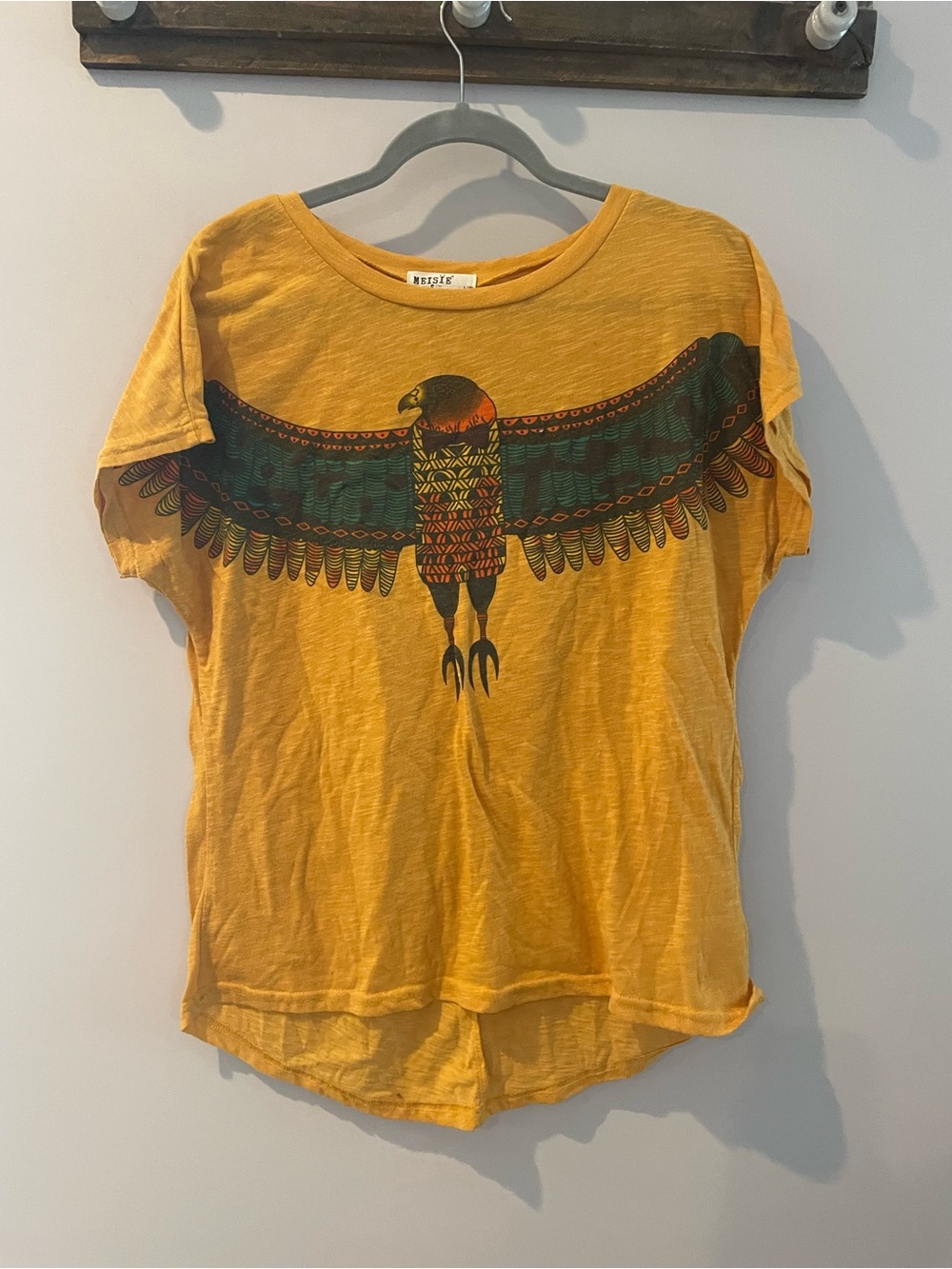 ANTHROPOLOGIE | MEISIE Vintage Y2K Tribal Bird Novelty Print T-Shirt L/XL - Picture 2 of 5
